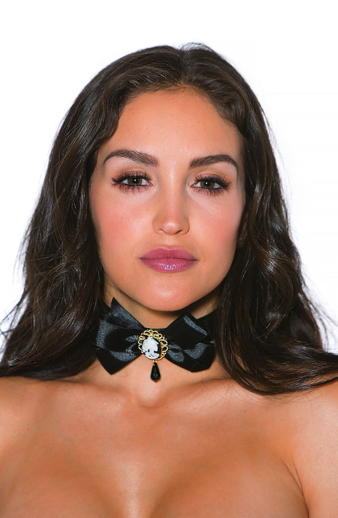 Shirley of Hollywood 970 Choker Ribbon Bow Cameo Black - Divine Silk